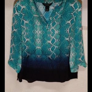Investments Women's Blouse Top 3/4 Sleeve Snake Print Petite PS Small